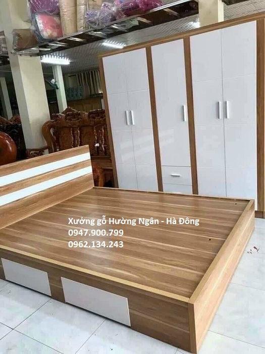 Giường ngủ gỗ công nghiệp có ngăn kéo 1m8 x 2m G854